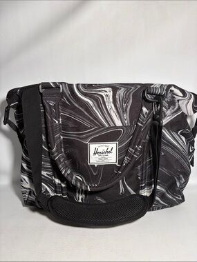 Herschel Supply Co. Black and White Marble Swirl Print Diaper Bag Double Handles